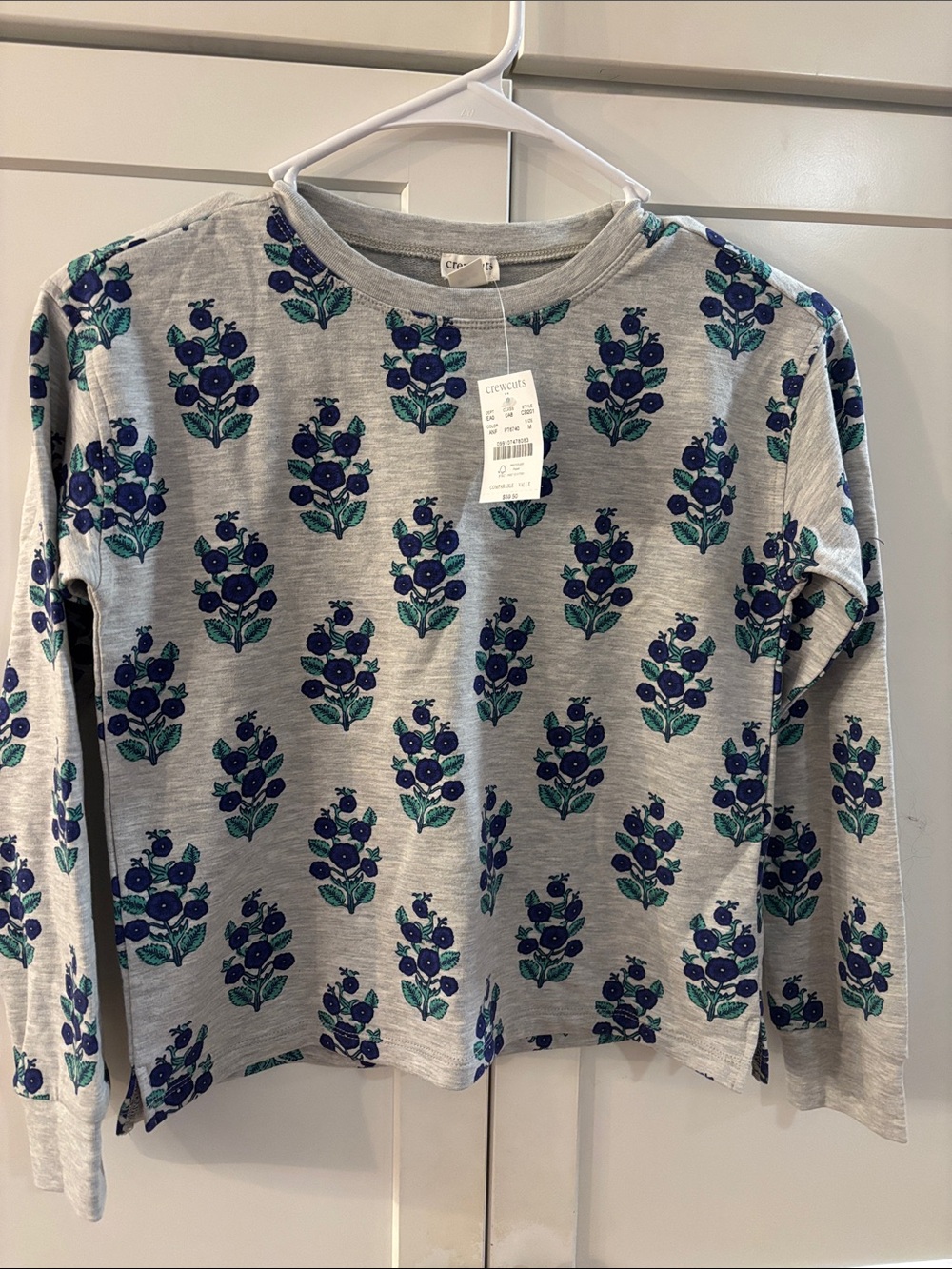Crewcuts Gray Long-Sleeve Tee with Blue Floral Print